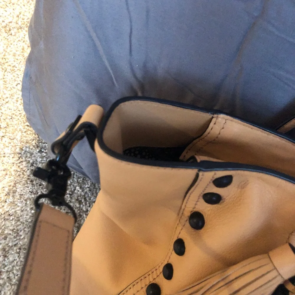 Loeffler Randall tan and black stud leather purse